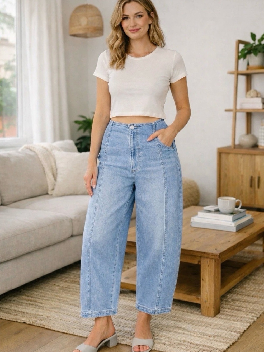 Anthropologies Pistola Wide-Leg Light Wash High Rise barrel Jeans Women size 26